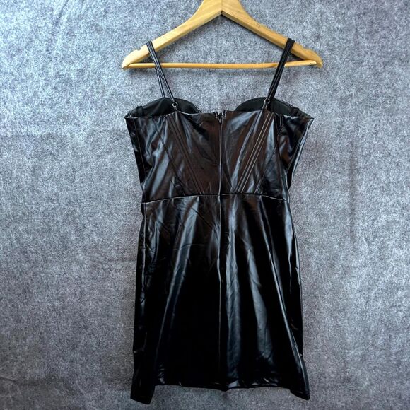 Rose Velvet Corset Dress Medium Black Pleather Goth Witchy BDSM PU Vegan Leather - Picture 2 of 7